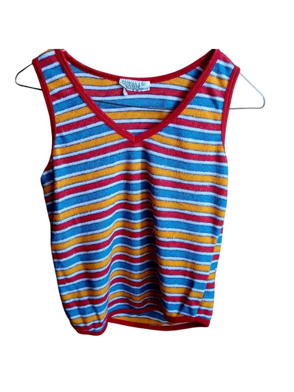 True Vintage Striped Tank Top Small 1970's Boho Disco Red Trim Terrycloth Butter